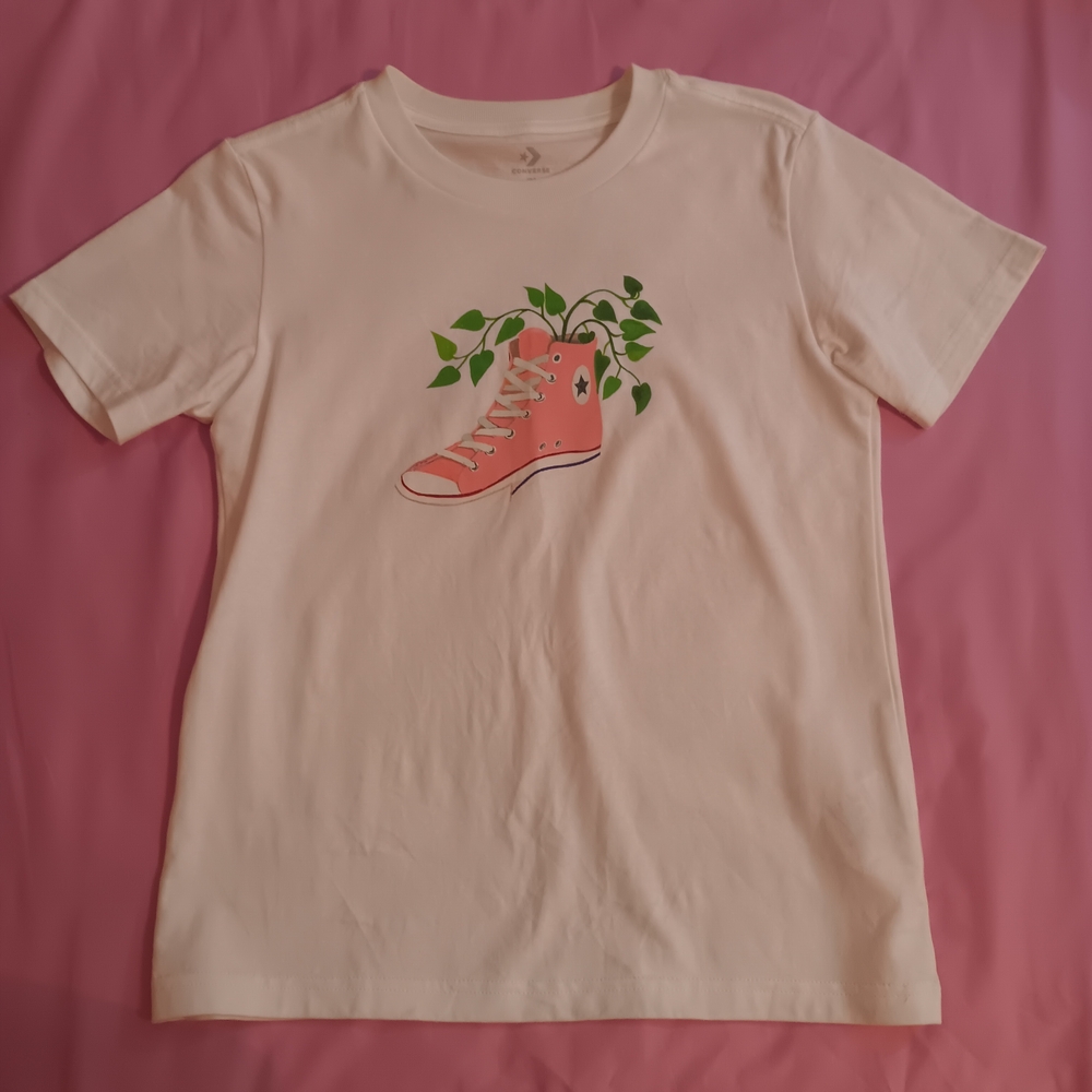 Converse White T-Shirt with Green Leaf Design